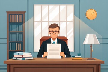 Lawyer reviewing legal codes to ensure compliance before contract signing. (Law)