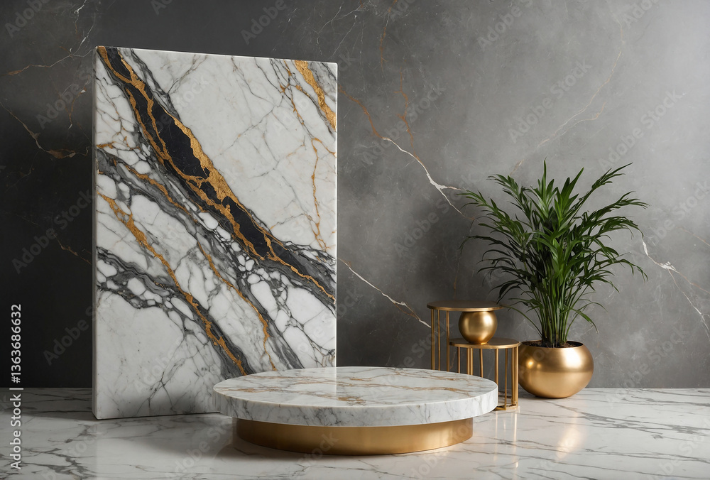Poster abstract marble podium with elegant veining, creating a premium display space