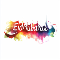 Obraz premium Vibrant Watercolor Eid Mubarak Design – Festive Islamic Art