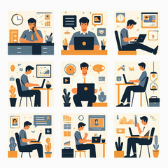 vector young man playing laptop 