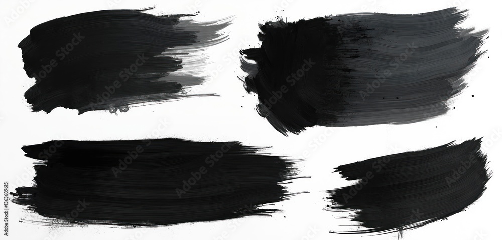 Poster abstract black brush strokes against white background. artistic elements for design, art projects. p