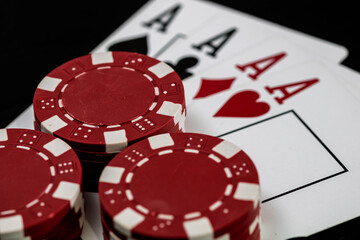 Casino chips and cards on the table. Gambling concept
