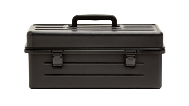 Isolated Tool Box, Equipment Container, Black Metallic Case, cut out transparent