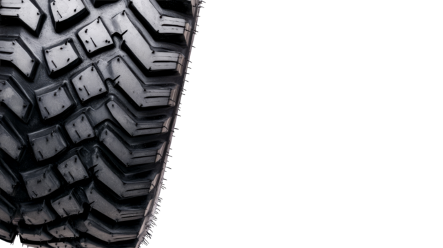 Car tire tread detail texture with black space , cut out transparent