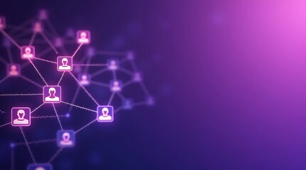 Purple Glow Social Media and Business Network with Connected Team