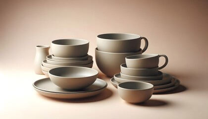 Minimalist matte ceramic dinnerware set with stackable plates and bowls