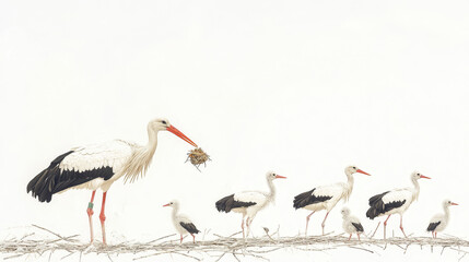 White Stork Family: A Moment of Nourishment at the Eyrie

