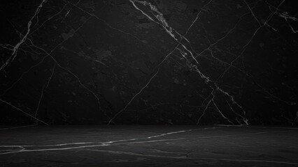 Black marble texture background with white veining, sleek & elegant surface.