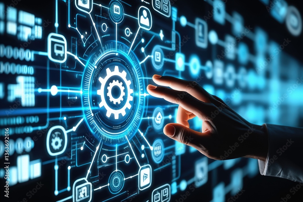 Poster automation of business or robotic process rpa technology. transfer of data between application. busi
