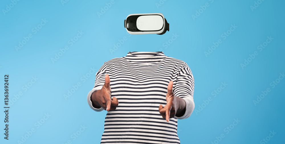 Aufkleber a person engages with virtual reality technology while wearing a headset. the individual has no visi