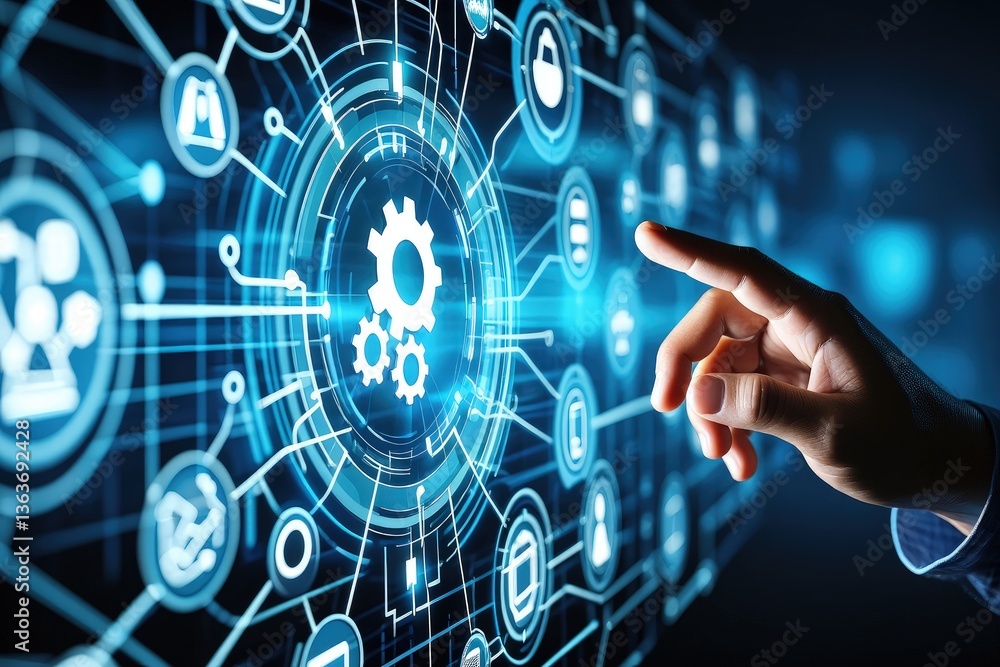 Poster automation of business or robotic process rpa technology. transfer of data between application. busi