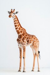 Obraz premium Standing Giraffe Isolated Against White Backdrop in Studio Environment