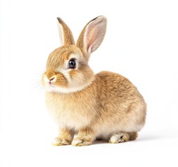 Fototapeta premium Cute Brown Bunny Sitting on White Background for Easter Concept