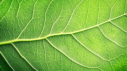 Fototapeta premium Close-up of a vibrant green leaf's intricate vein structure. (1)
