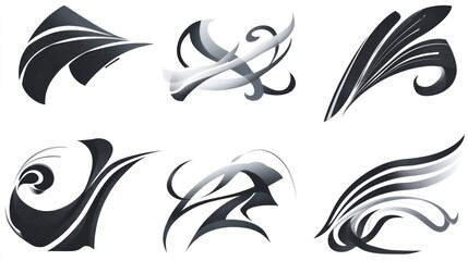 Obraz premium Six abstract shapes with curves and waves, isolated for graphic design purposes