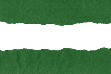 Torn blank green pages with uneven texture edges. Ripped paper sheets isolated on transparent...