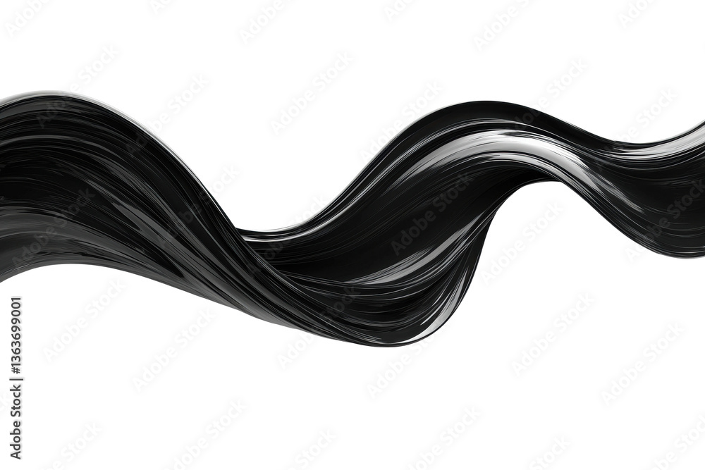 Poster fluid black paint swirl abstract digital design view isolated on transparent background