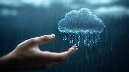 Smart City Vision: Hand Pointing at Glowing Urban Cloud & IoT Network

