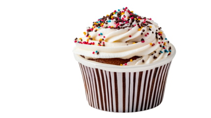 Cupcake with white frosting and sprinkles, dessert, cut out transparent