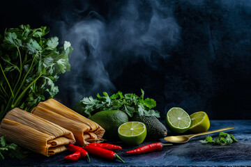 Moody Mexican food and ingredients with metallic accents