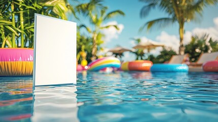 Blank Vertical Card Mockup Over Pool Party Background in Summer