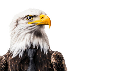 Obraz premium Eagle wears a black tie, boss, look seriously, black isolated background, cut out transparent