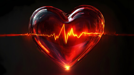 Heart with pulse: a vibrant red heart with a clear glass-like outer shell beats with a strong, vibrant pulse, symbolizing life, health, and love. Pulsing Shell. Illustration