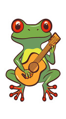 Naklejka premium Musical Red-Eyed Tree Frog with Guitar: Minimalist SVG Vector for Hobbies and Creative Design