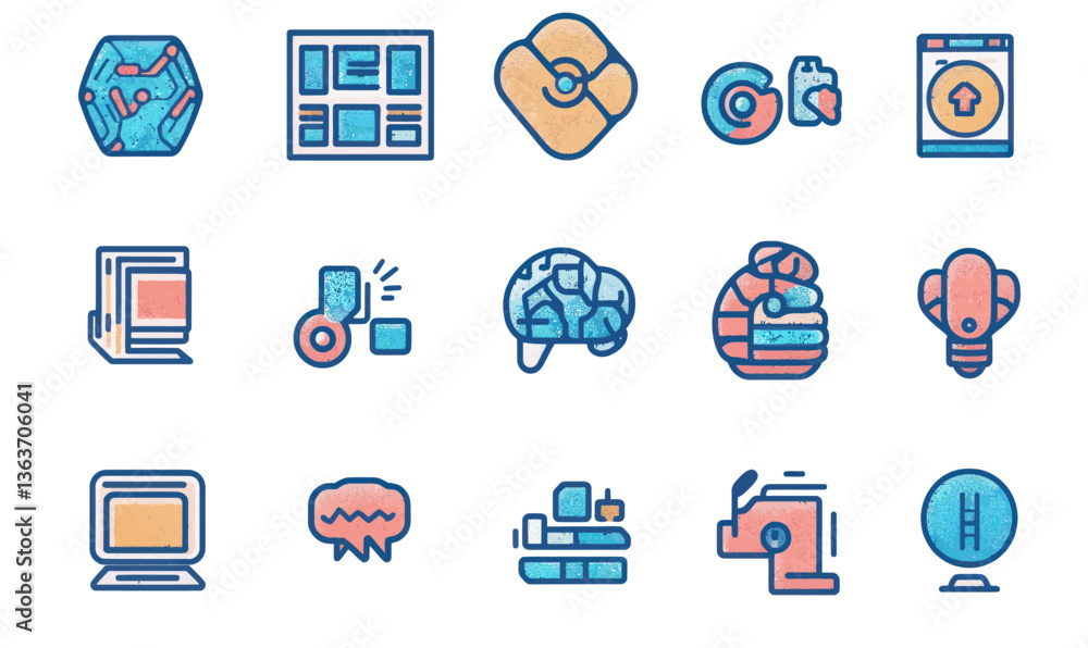 Poster artificial intelligence line icon set for flat minimalist design themes