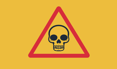 Obraz premium Minimalist Hazard Triangle with Skull for Toxic or Chemical Warning