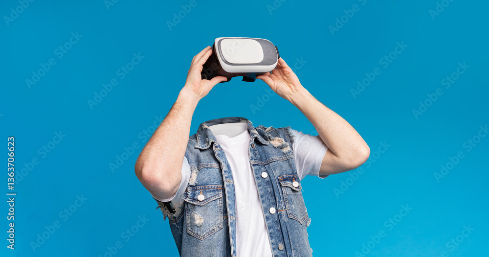 Aufkleber a person engages with a virtual reality headset, immersed in a world of modern technology. the backg