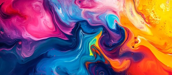 Vibrant Colorful Waves of Fluid Paint Blending in Abstract Design.