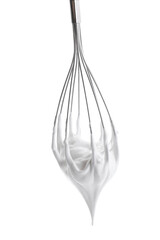 Whisk with delicious cream isolated on white