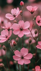 Fototapeta premium Delicate Pink Flowers in Bloom: A Close-Up of Nature's Beauty