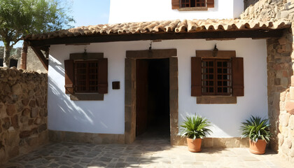 casa branca e antiga de campo com janelas de madeira
