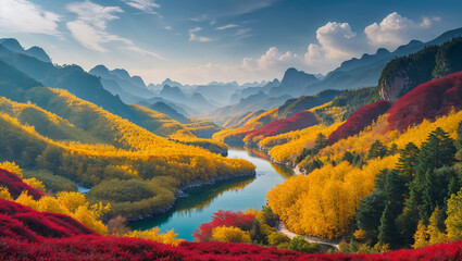 amazing picturesque Jiuzhaigou Valley China autumn