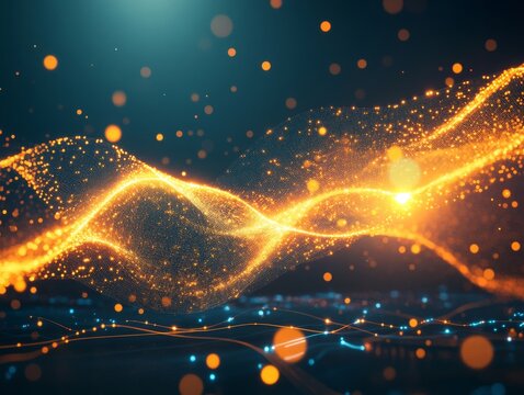 Nanotechnology Engineer management Abstract glowing wave with bright particles.