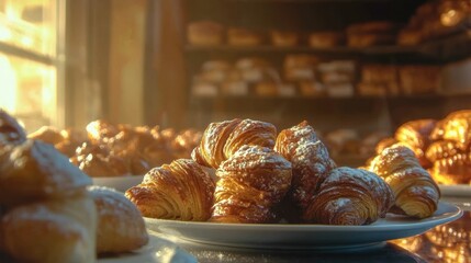 Delicious pastry display in a bakery gourmet treats warm atmosphere close-up view culinary delight
