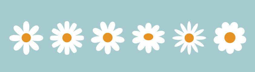 Collection of abstract daisy flowers. Vintage botanical floral icons in pastel colors.