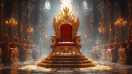 Dazzling crown on a throne, Glowing crown, King, Ruler, Copy space,Space for text,王座の上に眩い王冠、光り輝く王冠、キング、支配者、コピースペース,テキスト用スペース,Generative AI,11648x6528