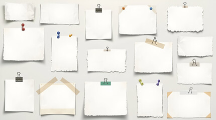 Collection of Blank Paper Notes with Various Textures and Attachments for Creative Design