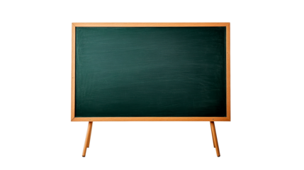 Green classroom chalkboard on wooden legs, school board, cut out transparent