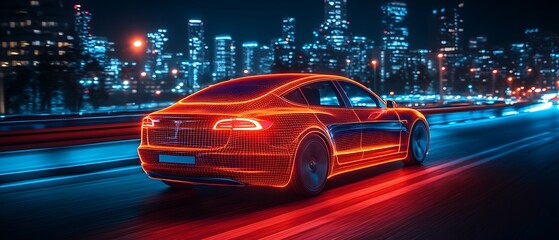 Fototapeta premium Electric Car Night City Drive