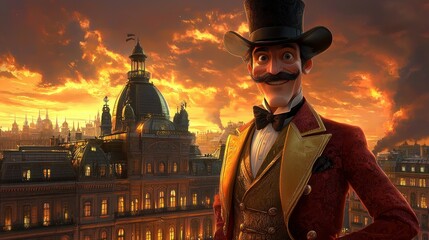 The Extraordinary Ringmaster: A Parisian Sunset Spectacle