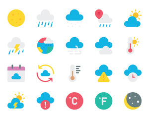 Obraz premium Flat color icons set for Weather.