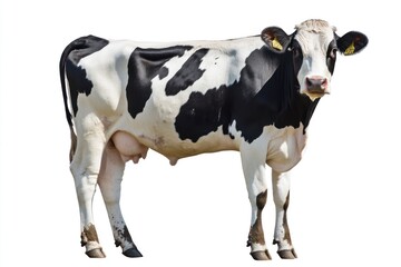 Dairy Cow Standing Black and White Spotted on White Background