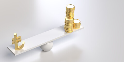3D rendered Silver color Euro and gold coins standing on a balanced surface. Financial balance concept. Large copy space with light background.
