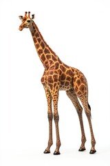 Naklejka premium Standing Giraffe Isolated on White Background with Natural Looking Spots