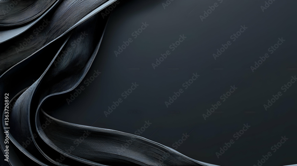 Poster abstract wavy textured fabric design with dark gray background and metallic effect