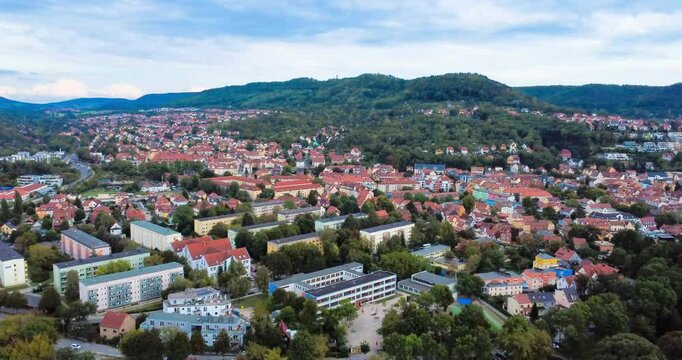 Jena, Germany - September 23, 2024 - Aerial view of town and rural landscape